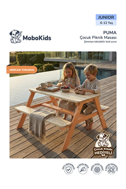 mobokids 4 Kişilik Çocuk Piknik Bankı Puma Masif Ahşap 4 kişilik Junior 6 - 1...