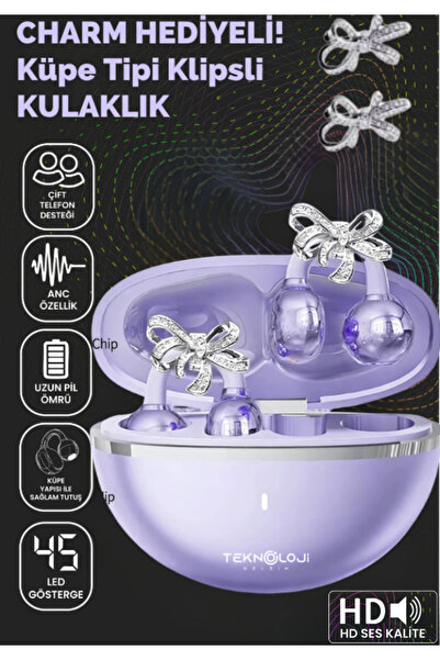 Teknoloji Gelsin Charmlı Klipsli Bluetooth Kulaklık Kablosuz ANC ENC Çift Mic...