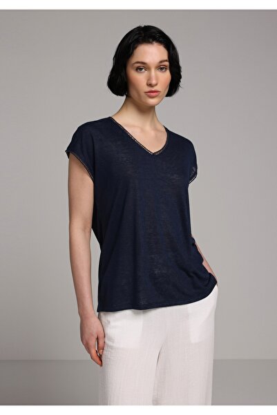 Colin's Regular Fit V-Neck Plain Women's Navy Blue Short Sleeve T-Shirt