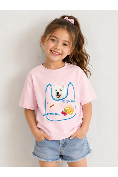 EVIus Geantă de cumpărături pentru fete Tricou din bumbac pieptănat cu imprim...