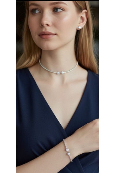 Sterra Vip Silver Taşlı Kolye Bileklik Küpe Set