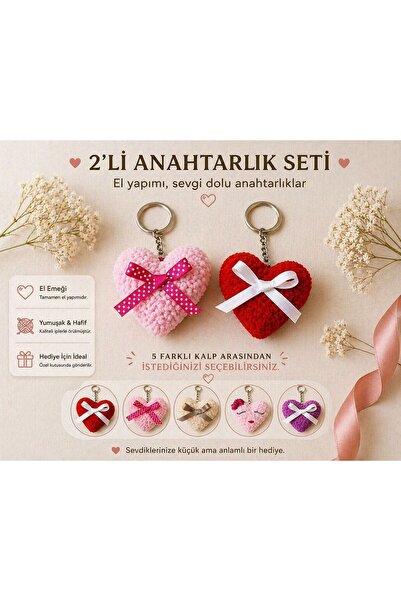 yes ticaret Hand Knitted Heart to Heart Keychain Set of 2