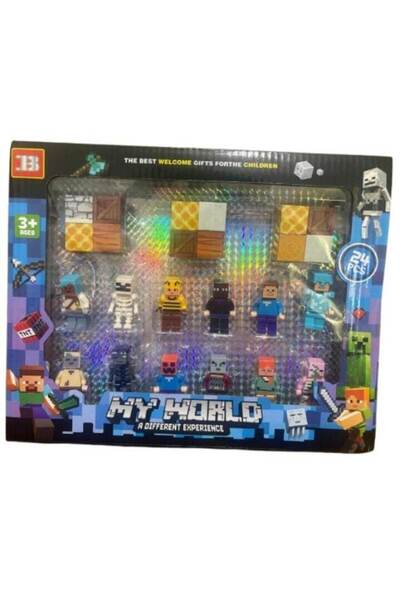 MINECRAFT Set 12 figurine + 12 cuburi magnetice, diverse personaje, 5 cm, multicolor
