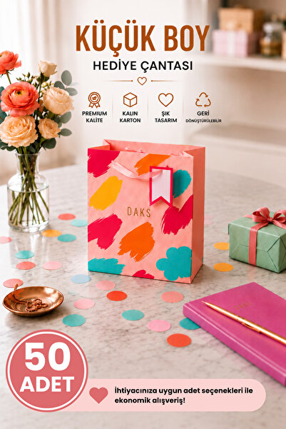 Daks 50 ADET (15.4 x 18.4 x 7.6 cm) - Pastel Pembe Renkli Fırça Desenli Küçük...