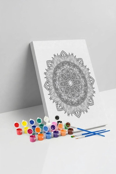 Yatinks Detaylı Yuvarlak Mandala Tuval Boyama Seti 40x50 cm