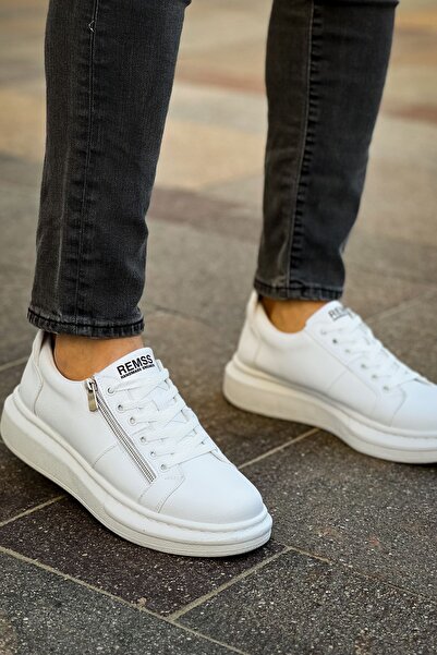 Lucy Shoes حذاء رياضي رجالي من الجلد برباط يومي وسحاب من RS601 CBT - أبيض