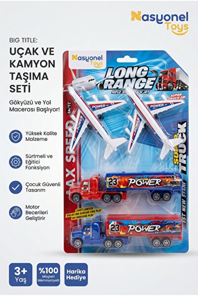 NASYONEL TOYS Oyuncak Uçak ve Kamyon Seti - Çocuklar İçin Eğlenceli Taşıt Oyu...