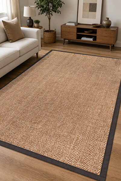 Homz Sisal 0503 Kumaş Bordür Jüt Kilim Antrasit Bordür Kolay Temizlenen Toz V...
