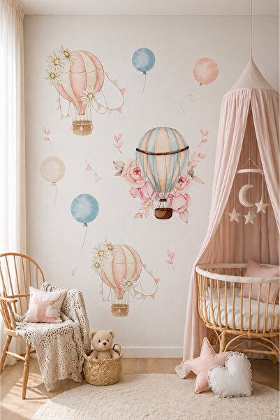 kutuTR Pastel Uçan Balon Temalı Duvar Stickerı – 50x100 cm