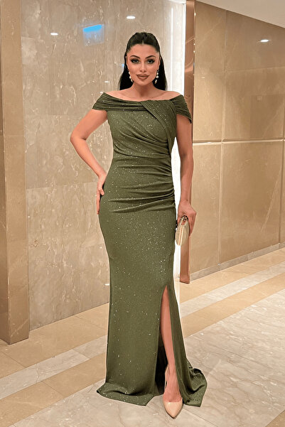 giyimmasalı Rochie de seară cu design din țesătură cu sclipici și detalii dra...