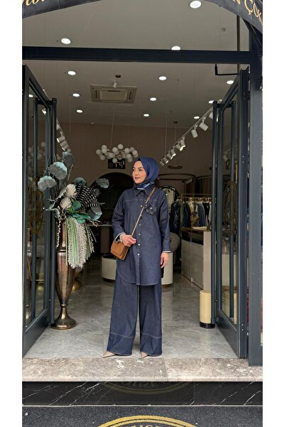 Zems Çiçek Aplikeli Denim İkili Takım