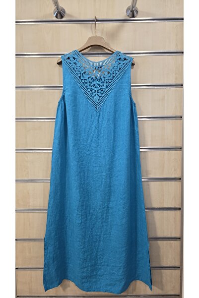 Park Moda Rochie italiană din in, fără mâneci, cu dantelă la spate