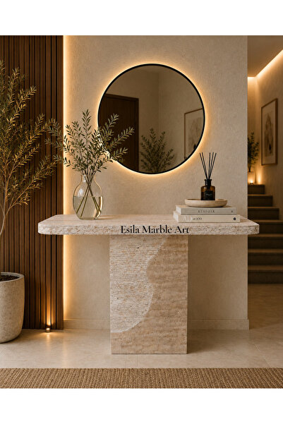 ESİLA MARBLE Modern Traverten Dresuar Konsol Masa | Doğal Taş Dokulu Lüks Hol...
