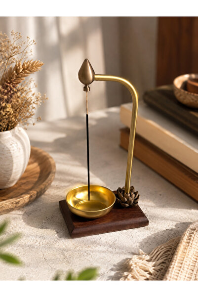 Prusias Wood Lotus Detaylı Gold Tasarımlı Tütsülük Ahşap Tabanlı Dekoratif Stand