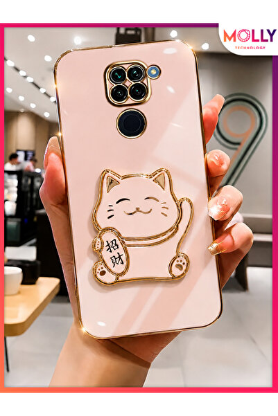 Molly REDMİ NOTE 9 İçin Rose Kenarları Gold Detaylı Şans Kedisi Standlı Lüks ...