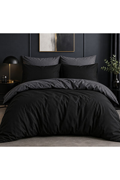 Doğahome Black Anthracite Double Cotton Soft Luxury Duvet Cover Set with Elas...