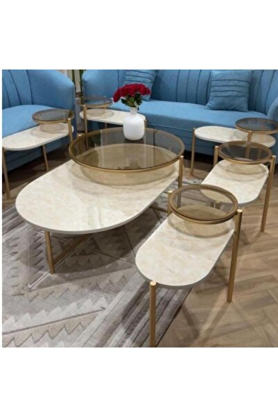 Tables Dorene Marble Alternative Table with Clear Glass