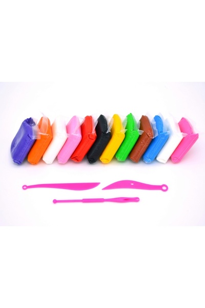 PinkBlue Set plastilina inteligenta Air Dry Clay, 12 culori vibrante, 3 acces...