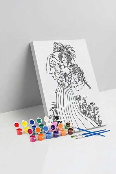 Yatinks Çiçekli Kadın Desenli Mandala Tuval Boyama Seti 40x50 cm