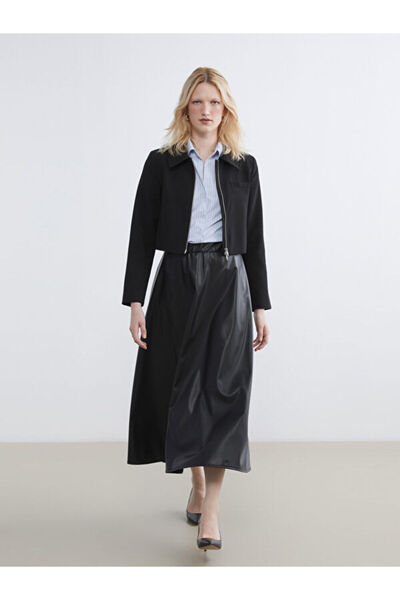 LC Waikiki Elastic Waist Leather Look Flared Skirt