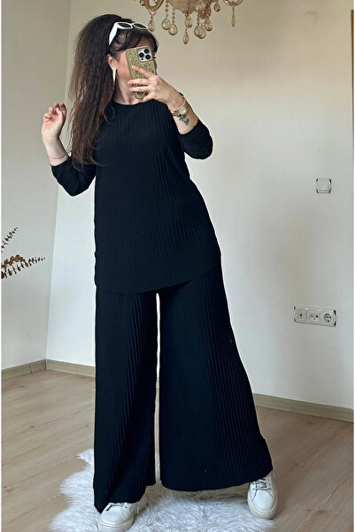AZRA BUTİK Αθλητικό σετ με φαρδιά μπατζάκια, μαύρο