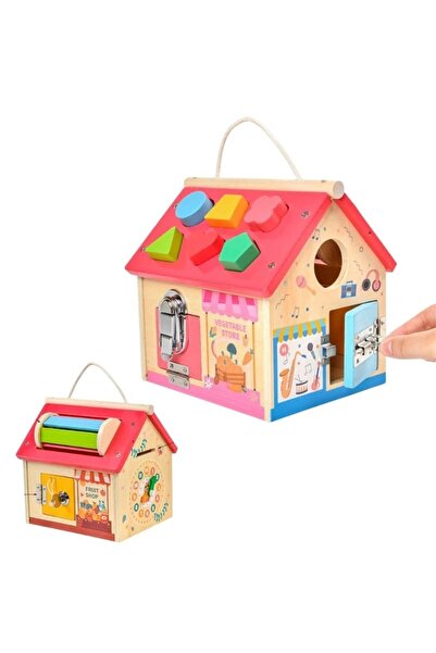 Junios Casuta educativa din lemn 8 in 1 cu activitati Montessori - Tambur