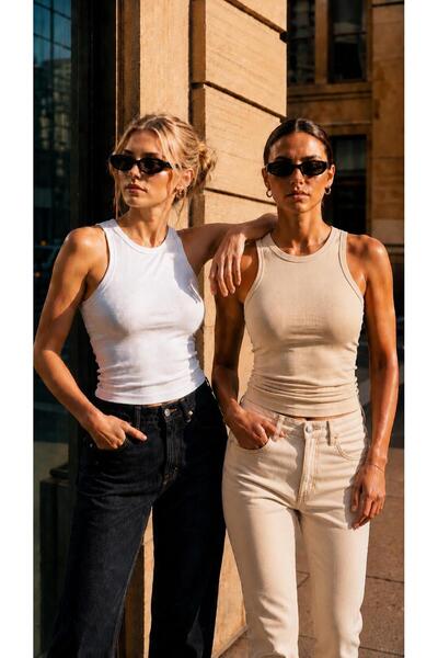 pandy 2-Pack Women's Premium Texture Ribbed Halter Neck Cotton Tank Top