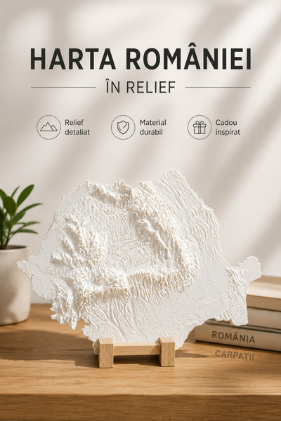 OEM Harta 3D Romania Relief Topografic - Carpati Detaliati - Cadou