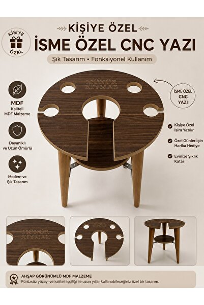 BOZKURT CNC Nargile Sehpası Kişiye Özel CNC İsim Kazıma %100 MDF ŞıK Kullanış...