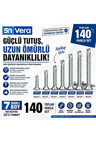 5NVERA 3.9 Akıllı Vida Matkap Uçlu Vida Seti | 3.9x13 3.9x16 3.9x19 3.9x22 3....