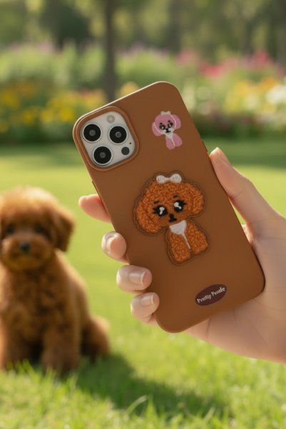 QUSCHU iPhone 16 Pro Compatible Kawaii Embroidered Cute Poodle Figured Silicone Phone Case