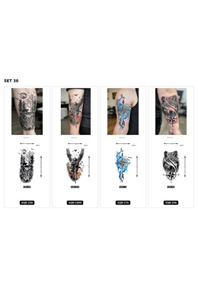 Airbrush Tattoo Yapıştırma Dövme 4 Adet Birden 1 Hafta Kalıcı Geçici Dövme Ha...