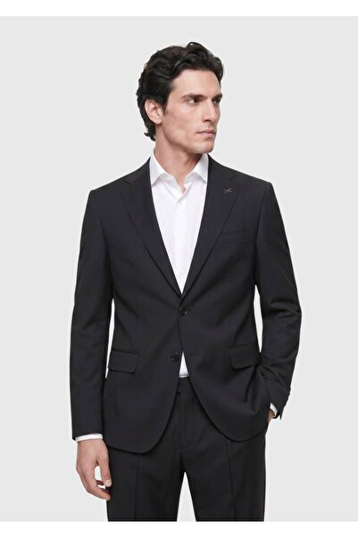Ramsey Black Plain Regular Fit Wool Blended Suit