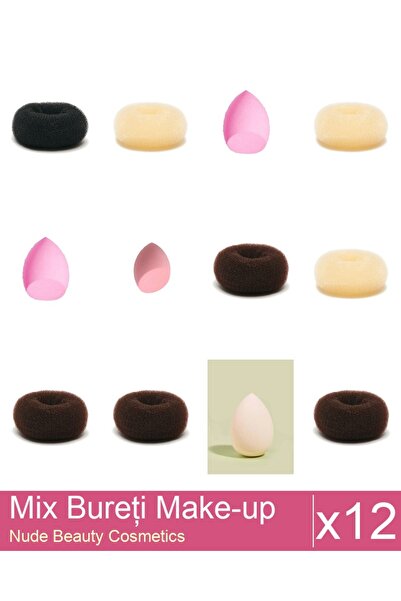 Makeup Mix Set 12 products Sponges: Blonde bun sponge - 9 cm diameter, Extra-...
