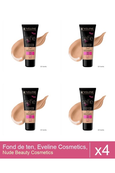 Makeup Set 4x Fond de ten, Eveline Cosmetics, Selfie Time 2 in 1, 03 Vanilla,...
