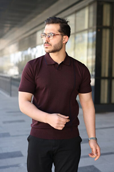 Efnaz style تي شيرت رجالي بتفاصيل خطية وياقة منسوجة