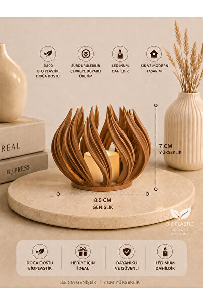 zulya Modern Alev Tasarımlı LED Mumluk Dekoratif Bioplastik Mumluk – 8.5x7 cm...