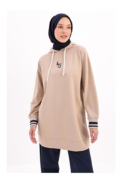 LC Waikiki Nevavm Beige Embroidered Cuff Ribbed Sweatshirt