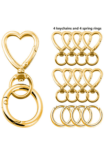 choice2 8pcs-4sets gold color 8PCS Heart-Shaped Metal Keychain: Rotating Clas...