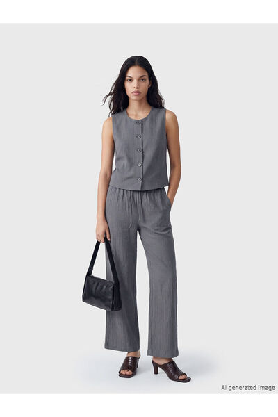 LC Waikiki Peak New Season Elastic Waist Textured Women's Trousers