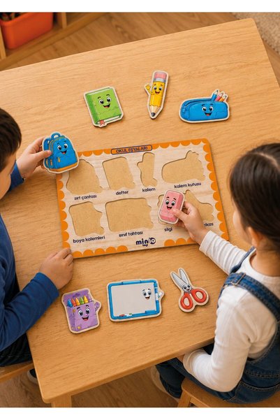 minİQ toys Wooden Turkish School Supplies Educational-Learning Puzzle