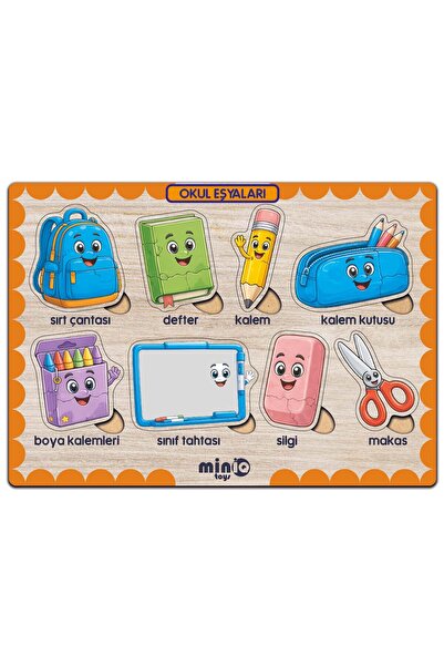 minİQ toys Ahşap Türkçe Okul Eşyaları Eğitici-Öğretici Yapboz