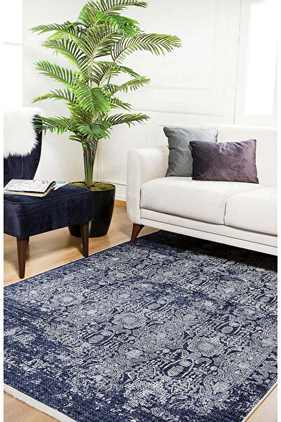 halinet Halı.Net Blue Vintage Antique Washable Non-Slip Living Room Carpet Ha...