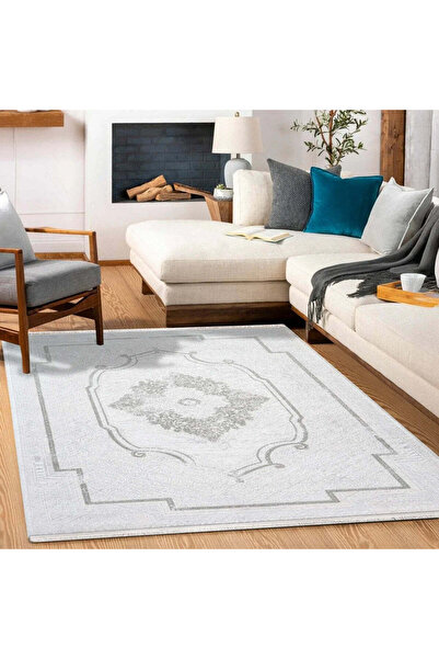 halinet Halı.Net White Classic Washable Non-Slip Living Room Carpet Cr-Galaxy...