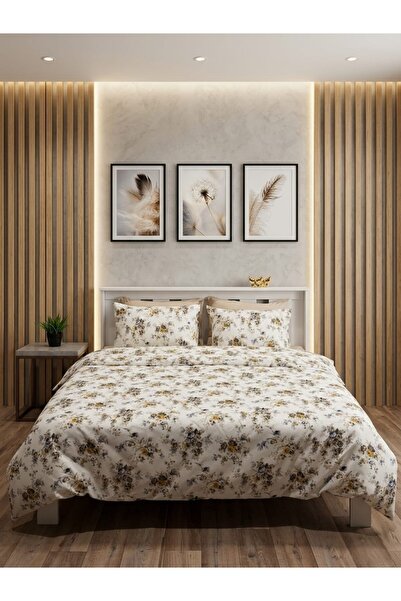 VİENNA Double Duvet Cover Set with Elastic Sheets and 4 Pillowcases Soft Text...