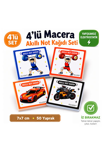 POLABOOK Sporcu Arabalı 4’lü Mini Akıllı Not Kağıdı Seti 50 Sayfa – Yapışkans...