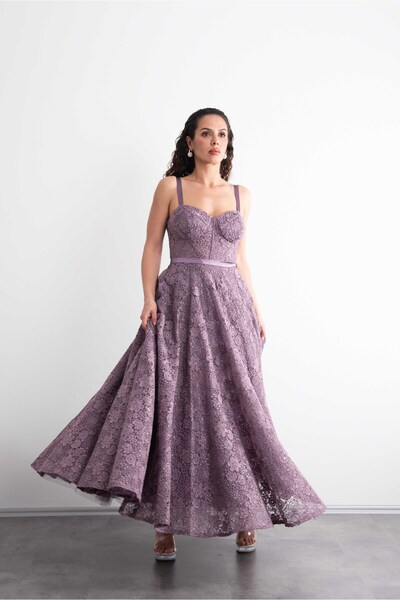 Mialora Stylish Dress with Thin Straps, Corset Detail, Brode, and Sequins