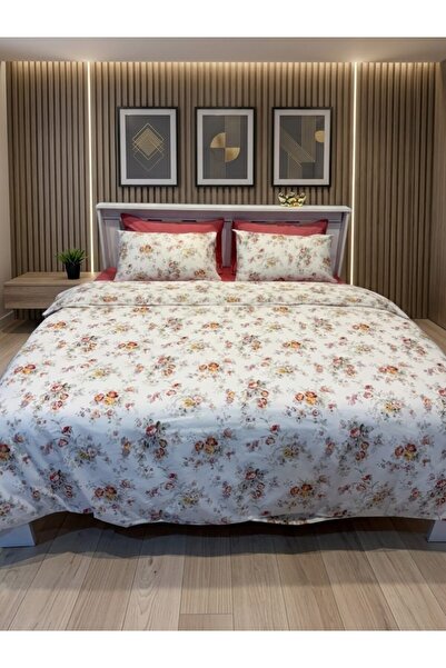 VİENNA Double Duvet Cover Set with Elastic Sheets and 4 Pillowcases Soft Text...