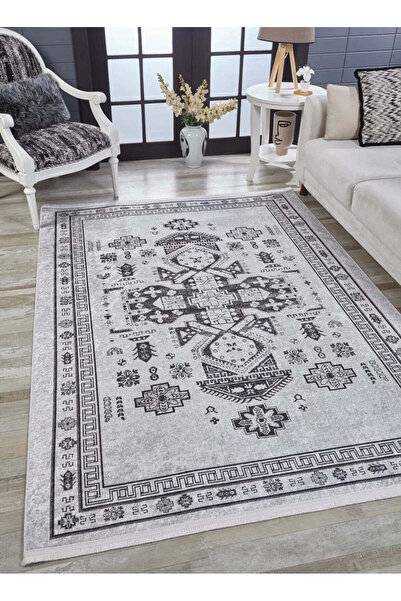 halinet Halı.Net Anthracite Modern Washable Non-Slip Living Room Carpet Haln-...