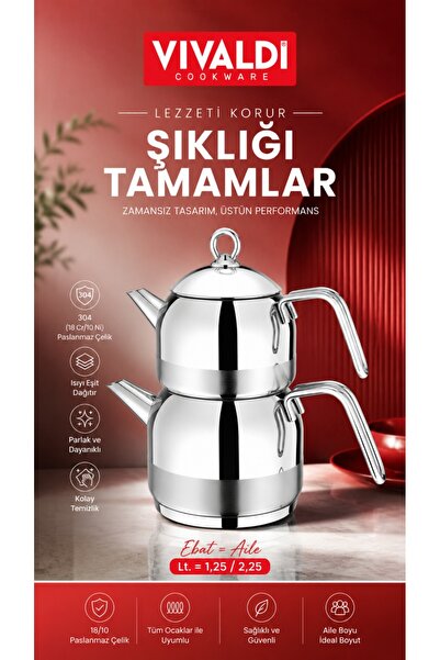 Vivaldi Çelik Tuana Çaydanlık takımı Aile boy